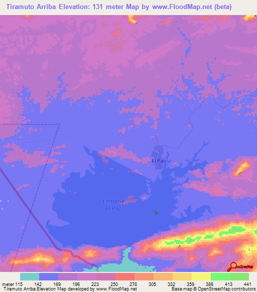 Tiramuto Arriba,Venezuela Elevation Map