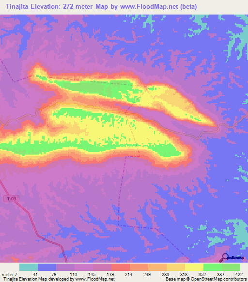 Tinajita,Venezuela Elevation Map
