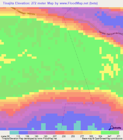 Tinajita,Venezuela Elevation Map