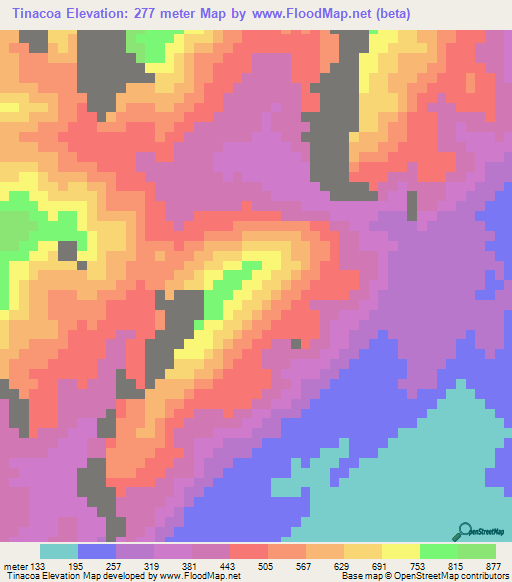 Tinacoa,Venezuela Elevation Map