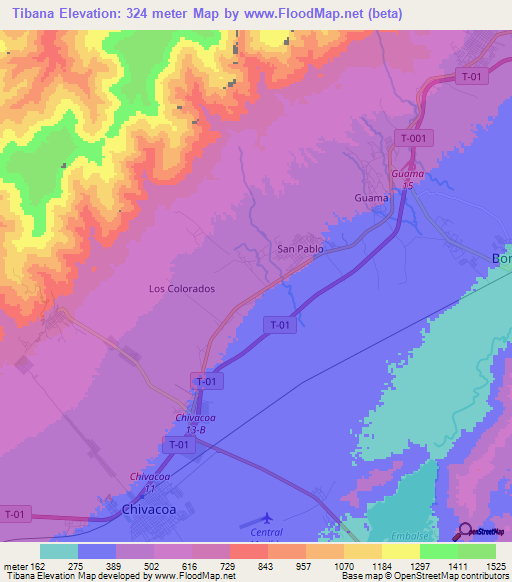 Tibana,Venezuela Elevation Map