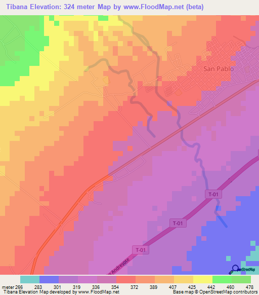 Tibana,Venezuela Elevation Map