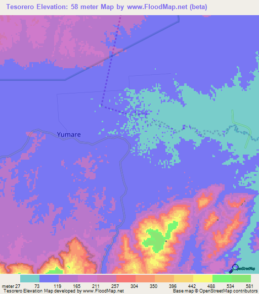 Tesorero,Venezuela Elevation Map