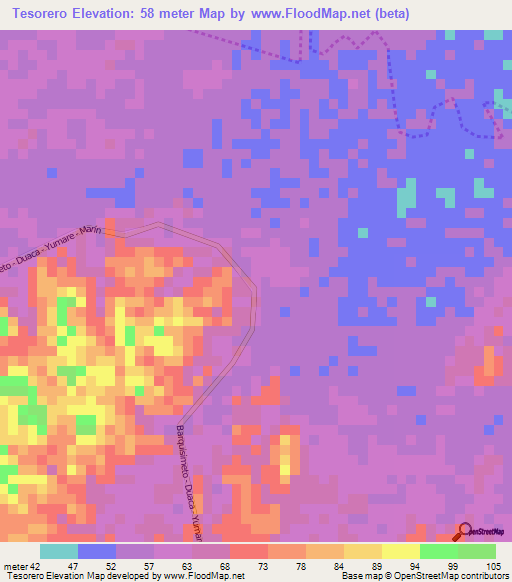 Tesorero,Venezuela Elevation Map