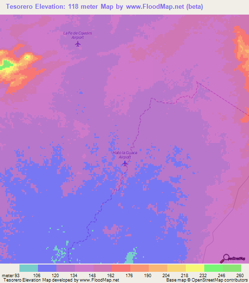 Tesorero,Venezuela Elevation Map
