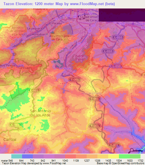 Tazon,Venezuela Elevation Map