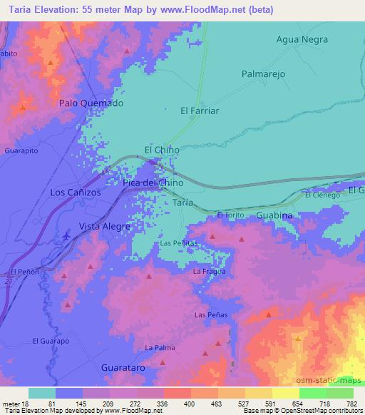 Taria,Venezuela Elevation Map