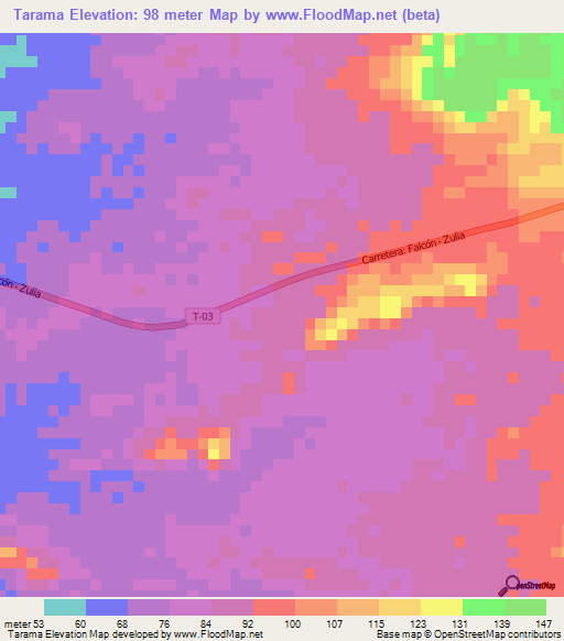 Tarama,Venezuela Elevation Map