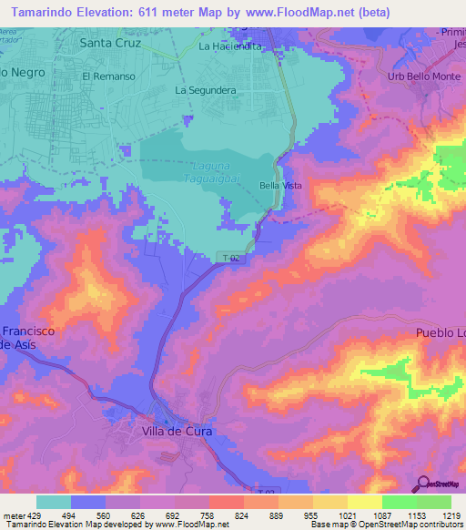 Tamarindo,Venezuela Elevation Map