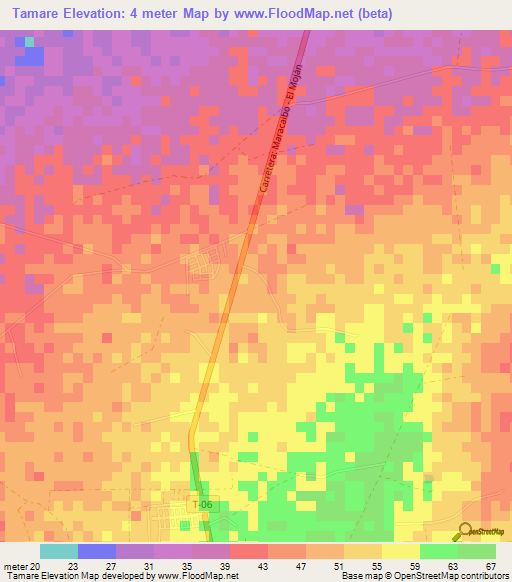 Tamare,Venezuela Elevation Map