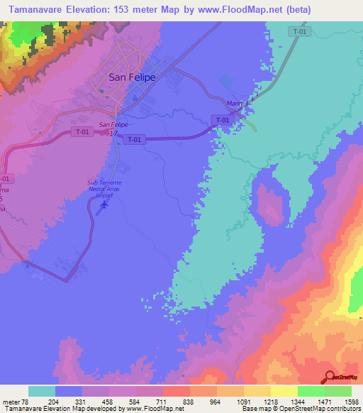Tamanavare,Venezuela Elevation Map