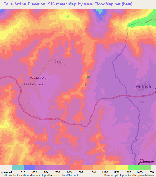Talla Arriba,Venezuela Elevation Map