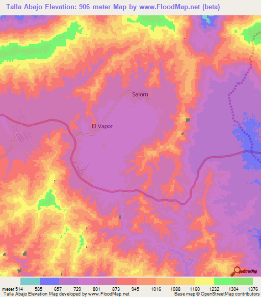 Talla Abajo,Venezuela Elevation Map