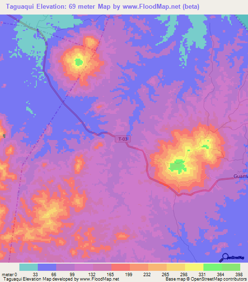 Taguaqui,Venezuela Elevation Map
