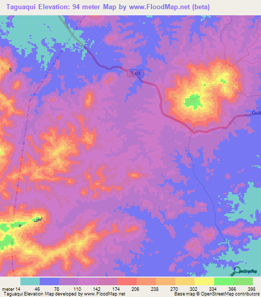 Taguaqui,Venezuela Elevation Map