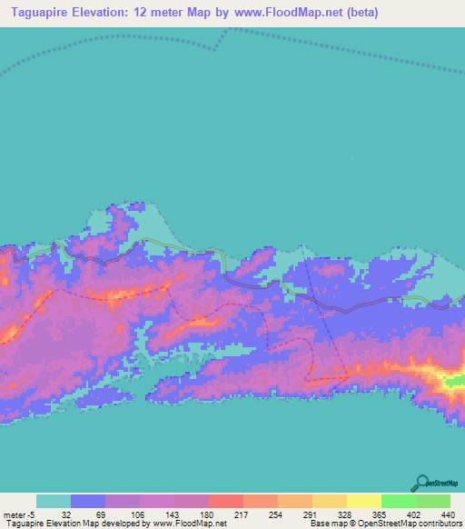 Taguapire,Venezuela Elevation Map