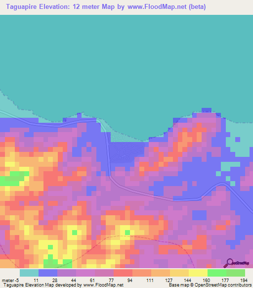 Taguapire,Venezuela Elevation Map