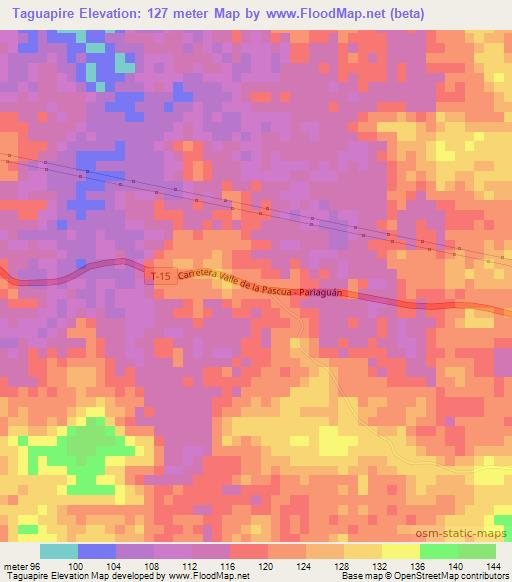 Taguapire,Venezuela Elevation Map