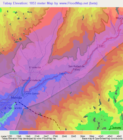 Tabay,Venezuela Elevation Map