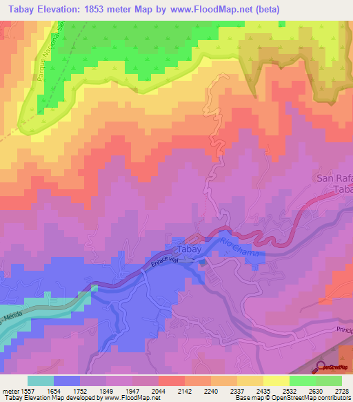 Tabay,Venezuela Elevation Map