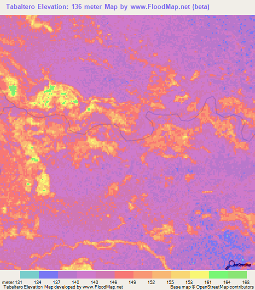 Tabaltero,Venezuela Elevation Map