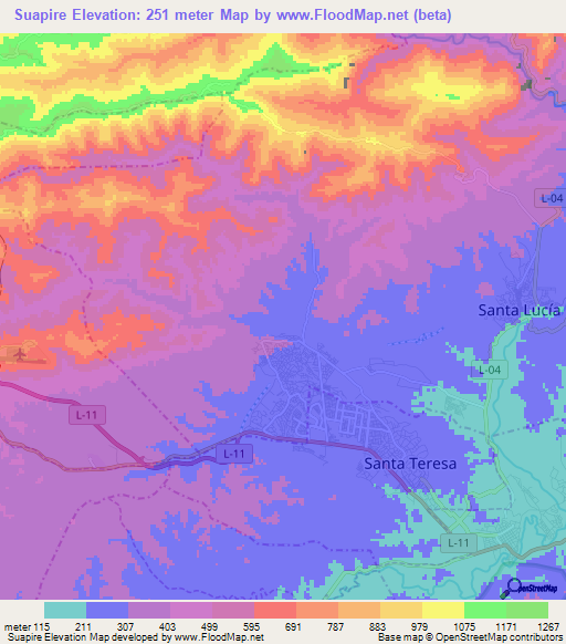 Suapire,Venezuela Elevation Map