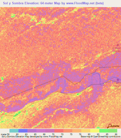 Sol y Sombra,Venezuela Elevation Map