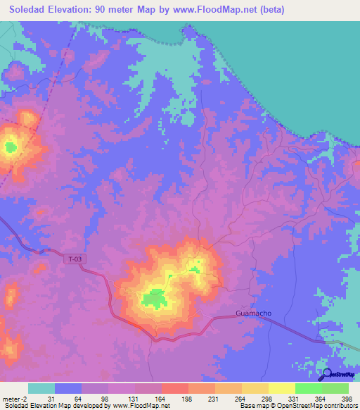 Soledad,Venezuela Elevation Map
