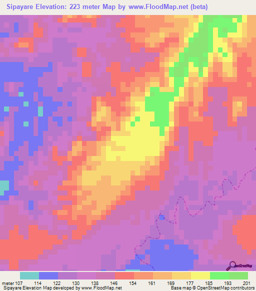 Sipayare,Venezuela Elevation Map