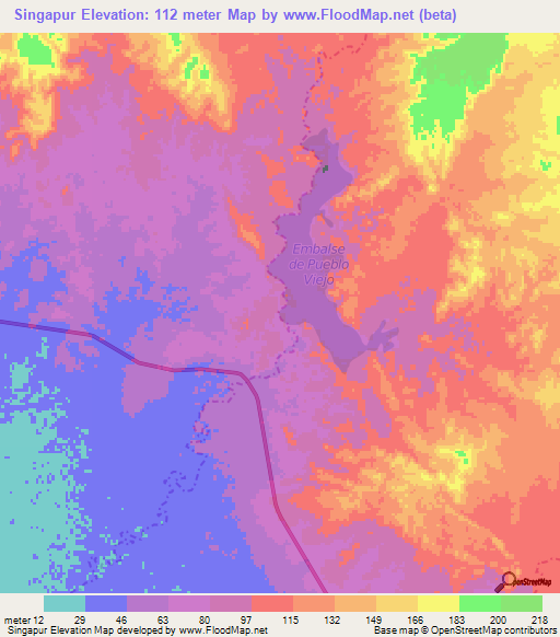 Singapur,Venezuela Elevation Map
