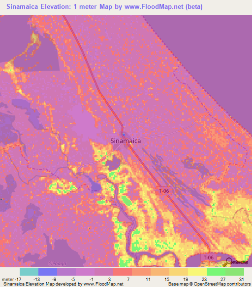 Sinamaica,Venezuela Elevation Map