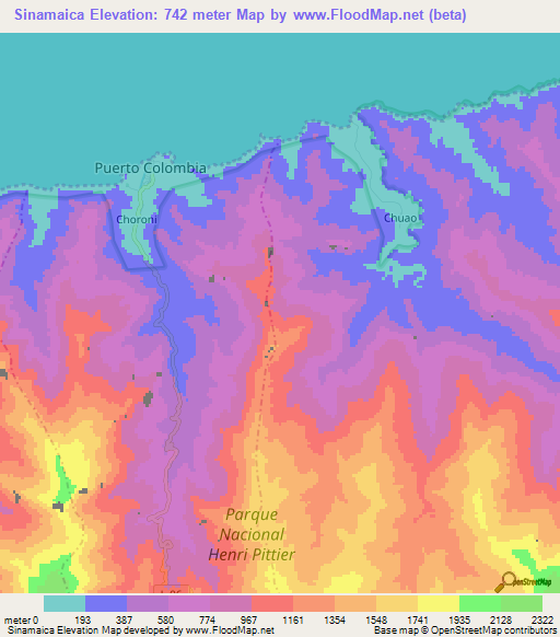 Sinamaica,Venezuela Elevation Map