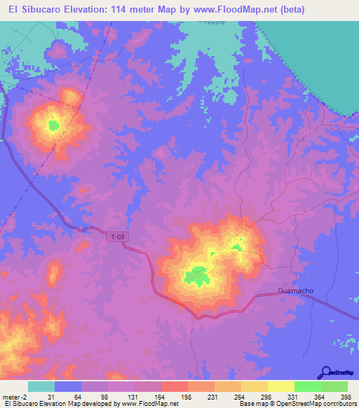 El Sibucaro,Venezuela Elevation Map
