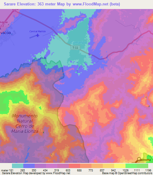 Sarare,Venezuela Elevation Map