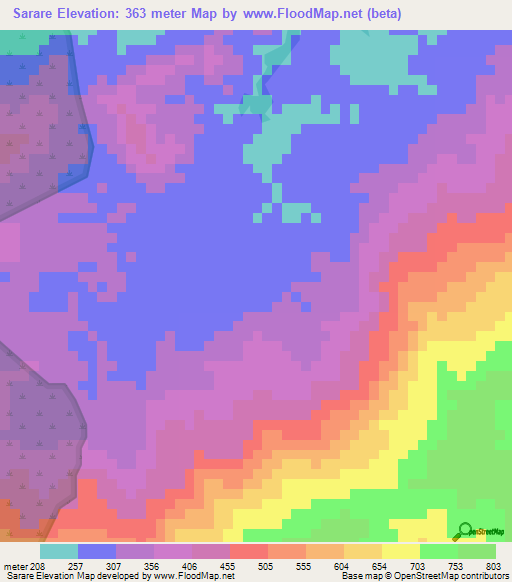 Sarare,Venezuela Elevation Map