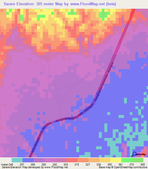 Sarare,Venezuela Elevation Map