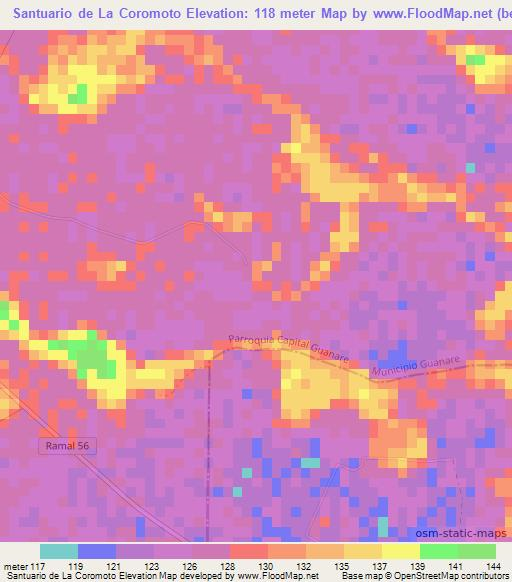 Santuario de La Coromoto,Venezuela Elevation Map