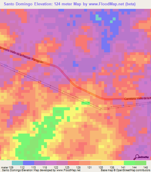 Santo Domingo,Venezuela Elevation Map