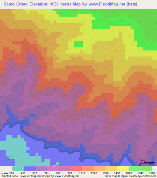 Santo Cristo,Venezuela Elevation Map