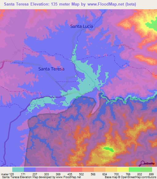 Santa Teresa,Venezuela Elevation Map