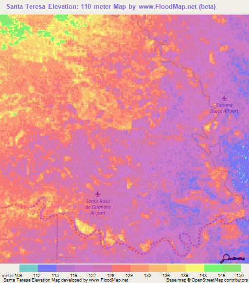 Santa Teresa,Venezuela Elevation Map
