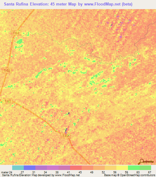 Santa Rufina,Venezuela Elevation Map