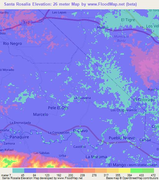 Santa Rosalia,Venezuela Elevation Map