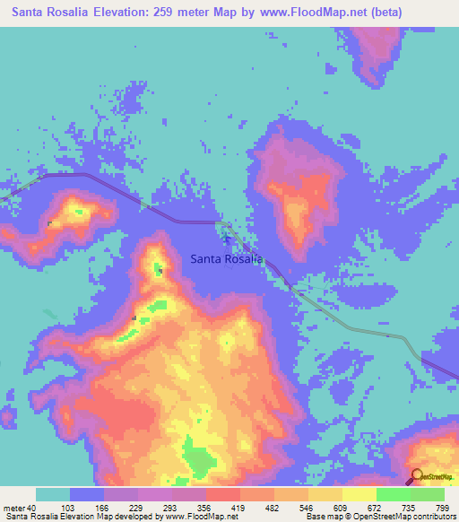 Santa Rosalia,Venezuela Elevation Map