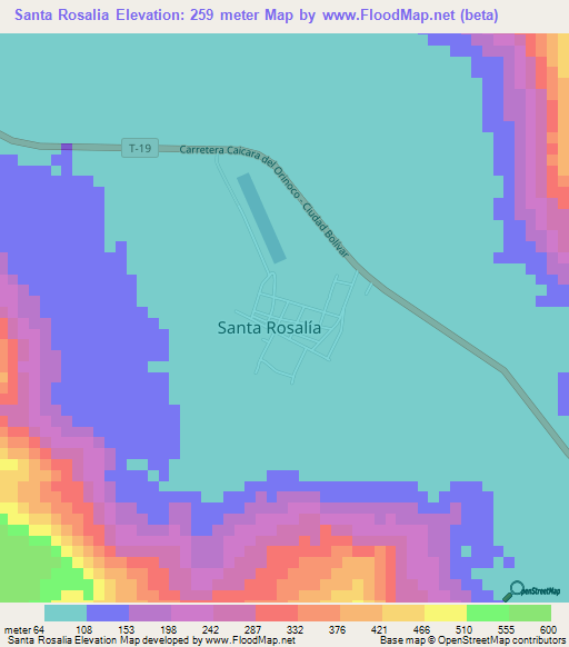 Santa Rosalia,Venezuela Elevation Map