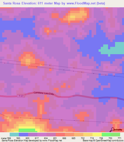 Santa Rosa,Venezuela Elevation Map