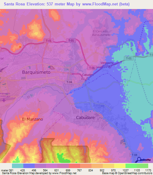 Santa Rosa,Venezuela Elevation Map