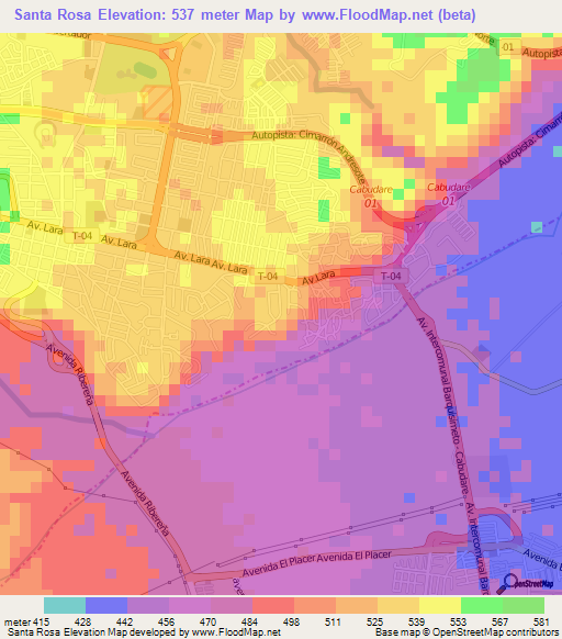 Santa Rosa,Venezuela Elevation Map