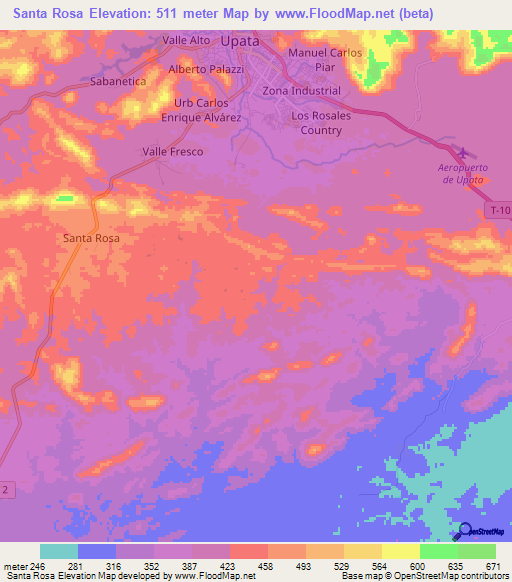 Santa Rosa,Venezuela Elevation Map