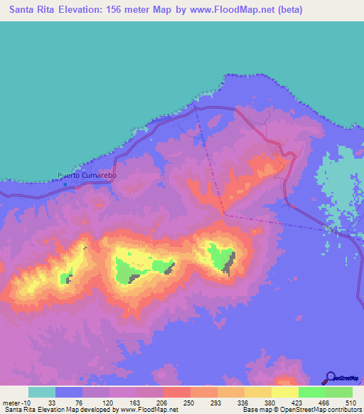 Santa Rita,Venezuela Elevation Map